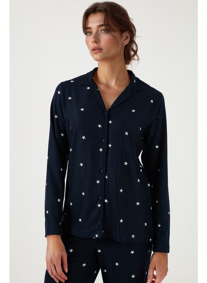 Lela Stretch Regular Fit Open Collar Elastic Waist Pajama Set Women's PAJAMAS SET 65720501 - Image 4